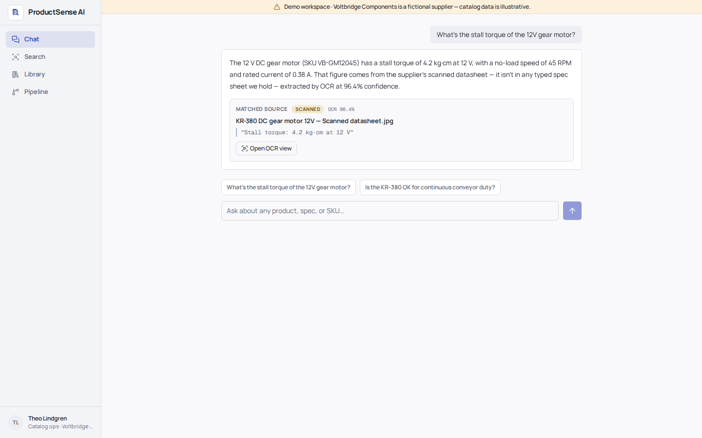 Chat answer with matched scanned source