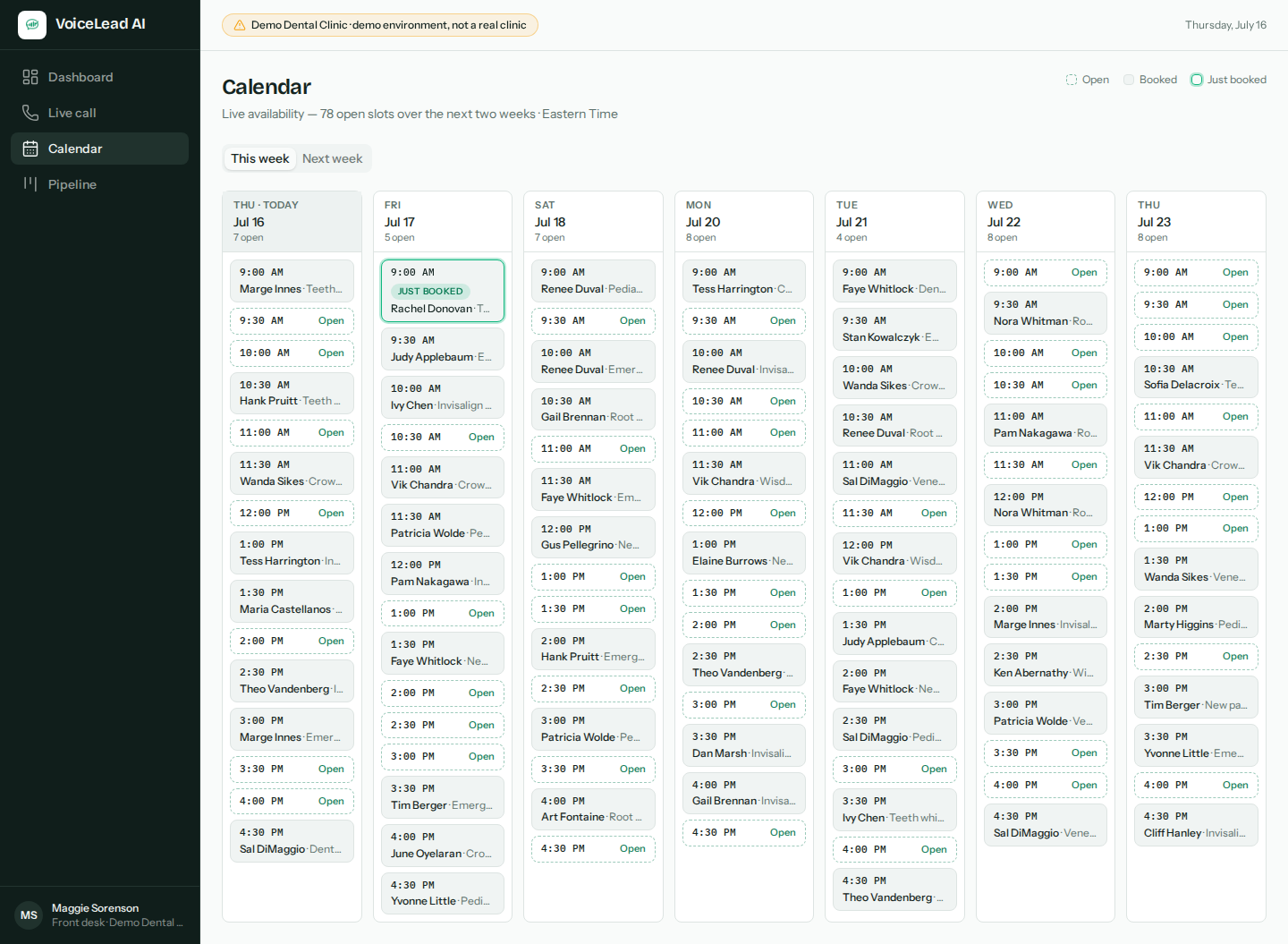 Calendar with just-booked slot highlighted